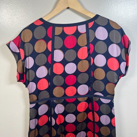 Boden Silk Sheath Dress Size 12 Polka Dot Blue Retro Preppy Work Office Career - Picture 7 of 10